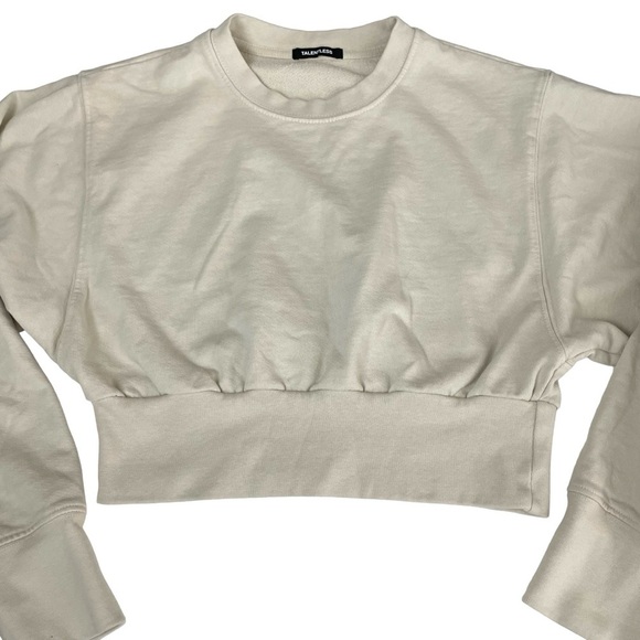 Talentless Dolman Crop Crewneck Pullover Sweatshirt Beige - Picture 6 of 14